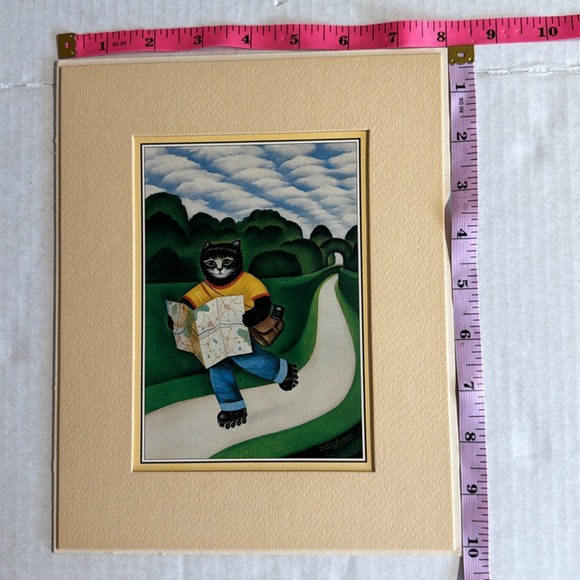 3 Vintage 1980 Martin Leman anthropomorphic cat unframed lithographs.8”x10” - Picture 12 of 16